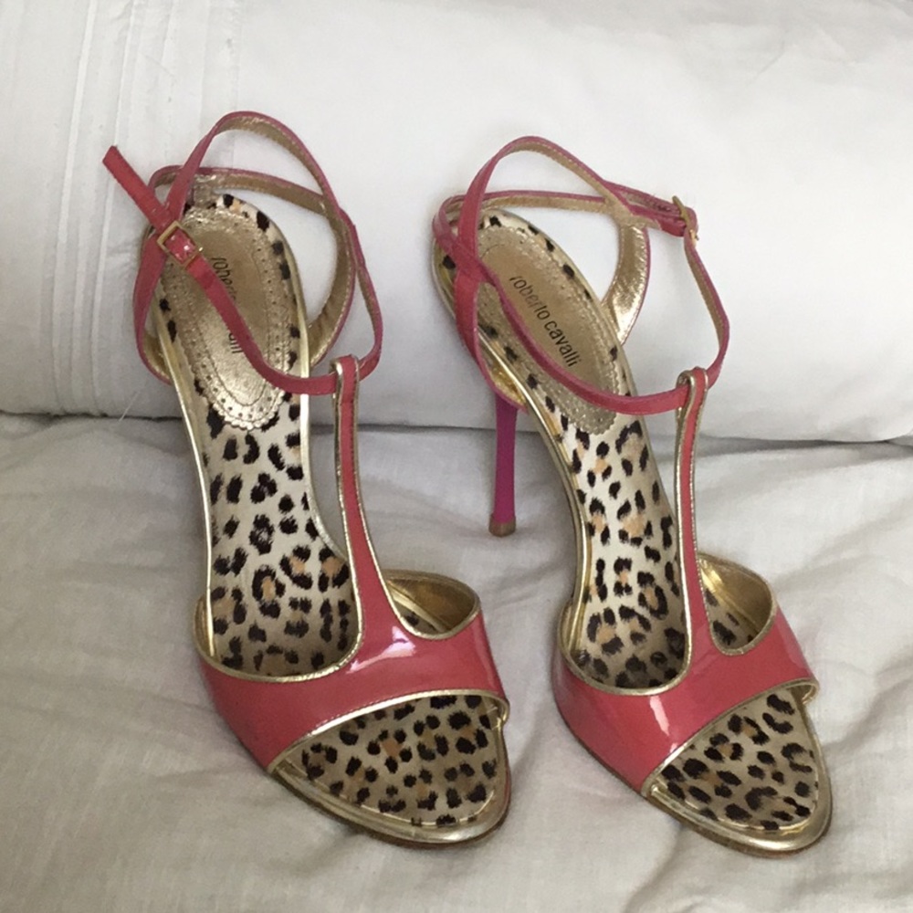 Roberto Cavalli lipstick pink and metallic sandals